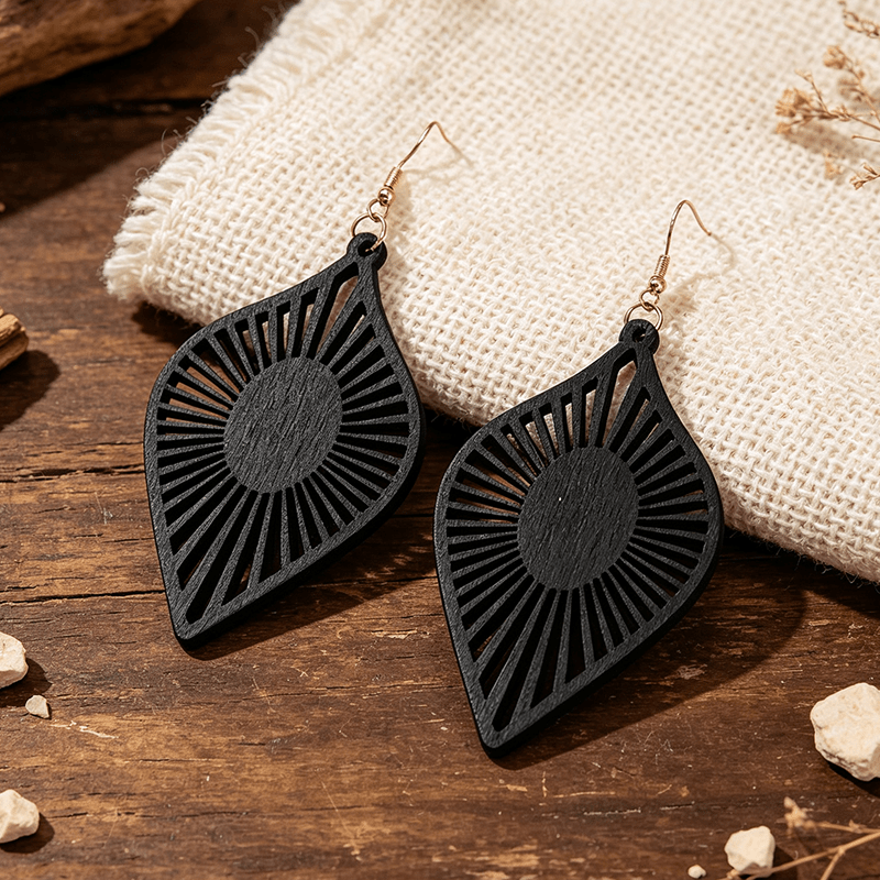 Women's Bohemian Hollow Geometric Wood Earrings
